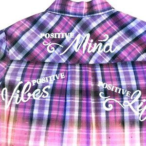 Girl's Bleached Painted Shirt, Size 14: Upcycled Inspirational Purple Plaid Top